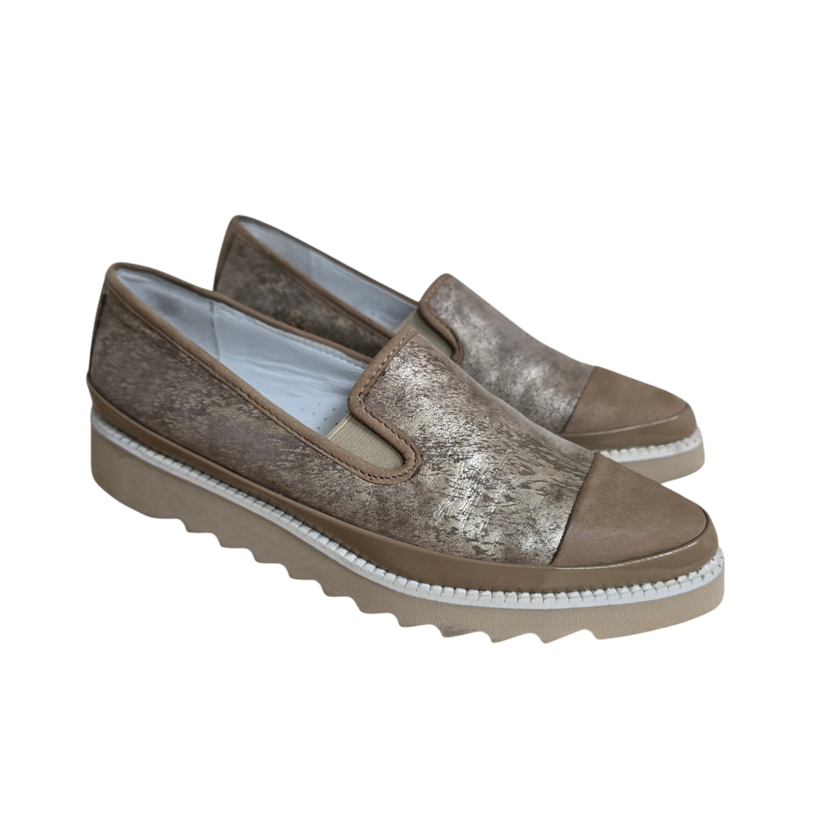 Donald J Pliner Women's Beige Metallic Leather Platform Loafers Shoes Size 5m